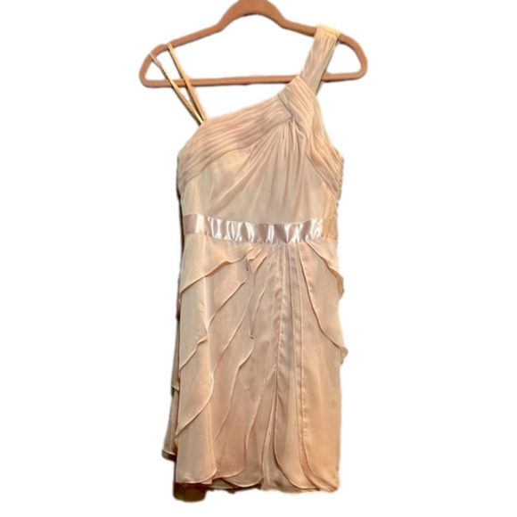 ADRIANNA PAPELL pale pink one shoulder pleated petal design formal dress. 2 - Picture 1 of 6